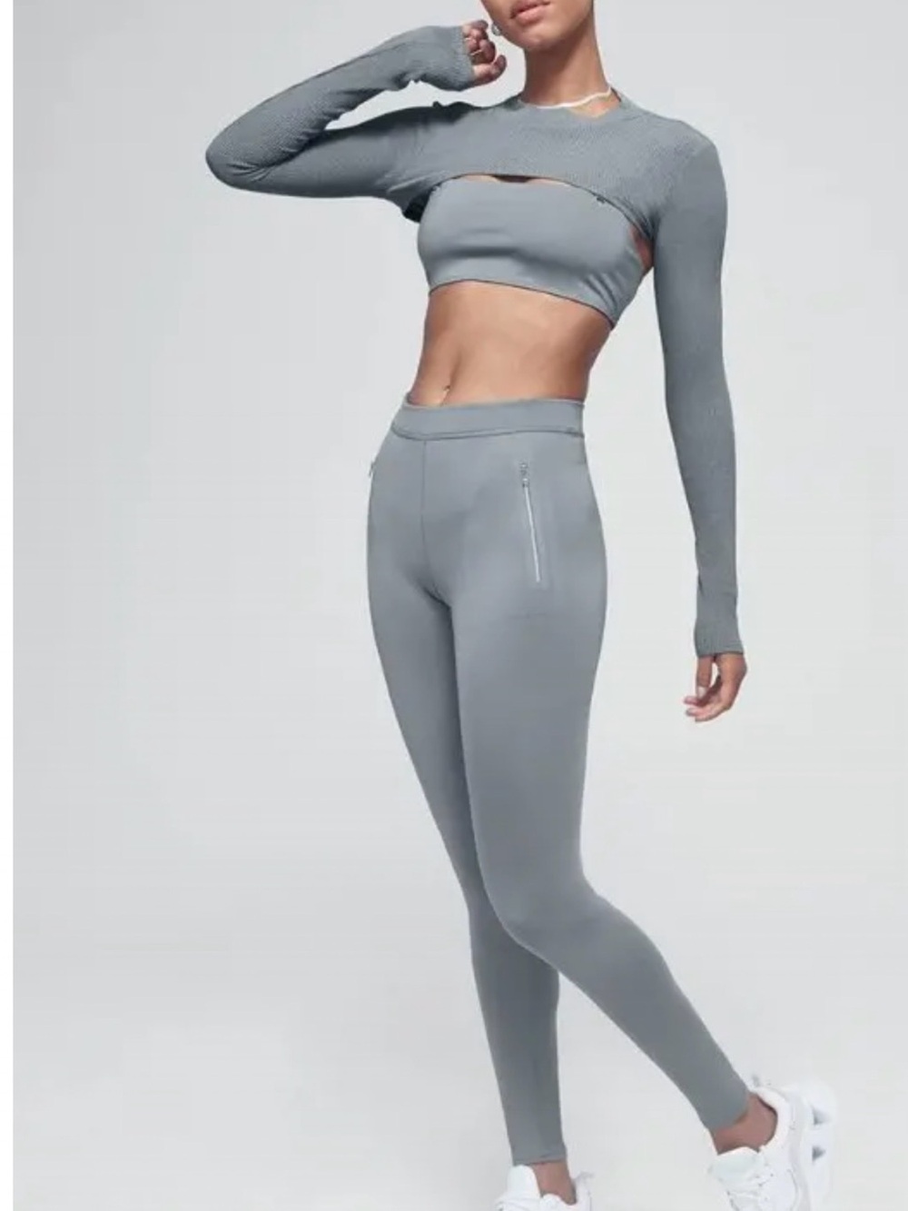 ALO Yoga Light Grey High-Rise Performance Leggings and top set 2 pcs